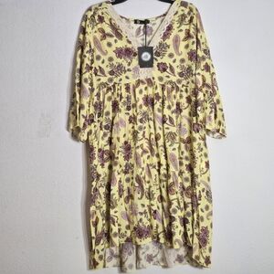 M Made In Italy Boho Paisley Floral Multicolor  Dress 3/4 Flare Cuffs Sleeve M